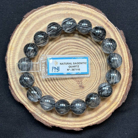 Vòng đá Thạch anh tóc đen 12mm đồng trục chuẩn 5A