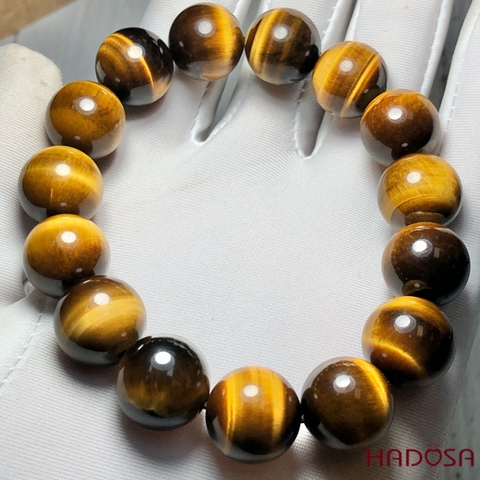 Vòng đá Mắt Hổ vàng nâu 14mm cao cấp chuẩn 5A