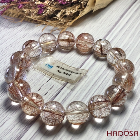 Vòng thạch anh tóc nâu đỏ 13mm cao cấp chuẩn 5A(-)