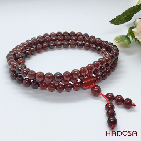 Vòng tay 108 hạt đá Garnet Ngọc Hồng Lựu 7mm