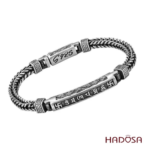 Vòng Tay Bạc Nam  Chạm Khắc Chú Om Mani Padme Hum 18cm