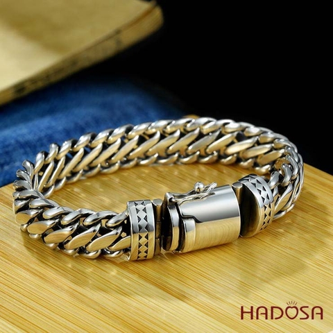 Lắc Tay Nam Bạc Bản To Móc Xích Bán Nguyệt