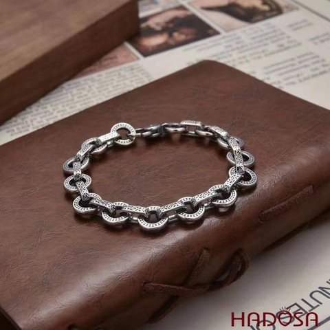 Lắc tay nam bạc Thái tròn họa tiết