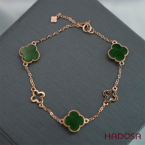 Lắc tay Ngọc Bích Canada cỏ 4 lá bạc 925