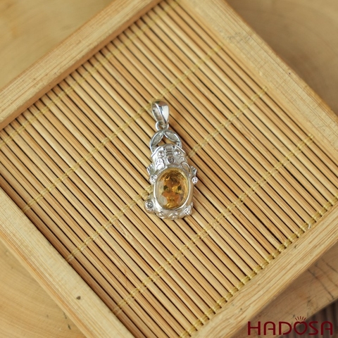 Mặt dây chuyền tỳ hưu đá Citrine 7x9mm bạc 925