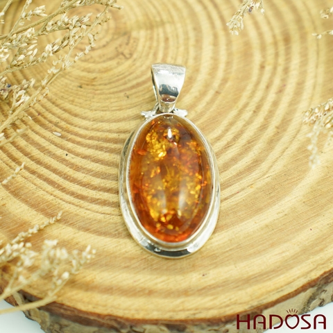 Mặt dây chuyền bạc Hổ Phách Baltic oval 18*25mm