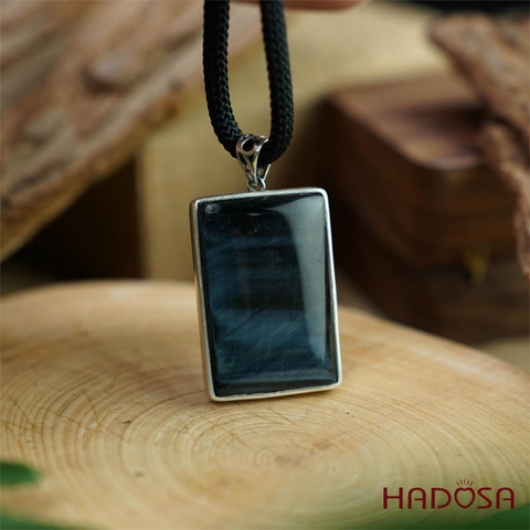 Mặt đá thạch anh mắt Hổ xanh đen 16x22mm chuẩn 6A