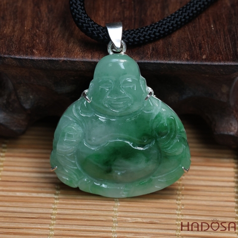 Mặt Di Lặc Cẩm Thạch xanh lý 34x36x6mm bọc bạc