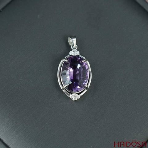 Mặt thạch anh tím oval 11*15mm bạc 925