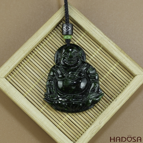 Mặt Di Lặc Ngọc Cẩm Thạch xanh đậm 47x40x9mm