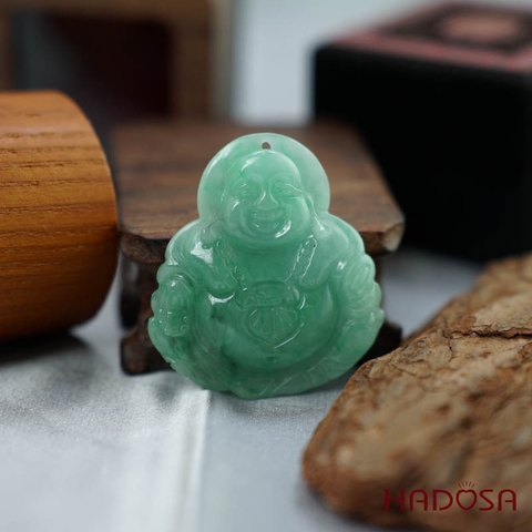 Mặt Di Lặc Ngọc Cẩm Thạch xanh đậu 41x45x9mm