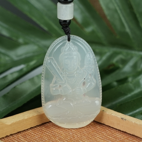 Mặt Hư Không Tạng (Sửu, Dần) đá mã não trắng 49mm