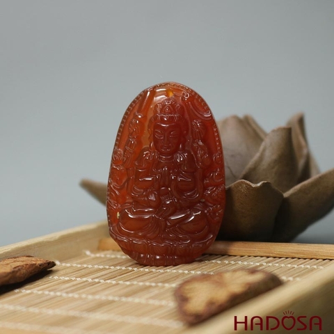 Mặt Phật bản mệnh tuổi Tý đá mã não đỏ 49x31x8mm