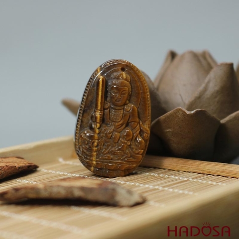 Mặt đá Mắt Hổ vàng nâu Vân Thù Bồ Tát (Mão) 36*24*8mm