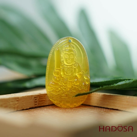 Mặt Phật bản mệnh Vân Thù Bồ Tát (Mão) mã não vàng 37mm