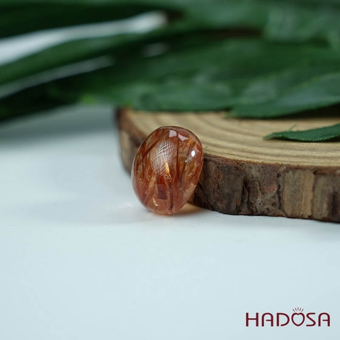 Mặt thạch anh tóc nâu đỏ oval 13x16mm