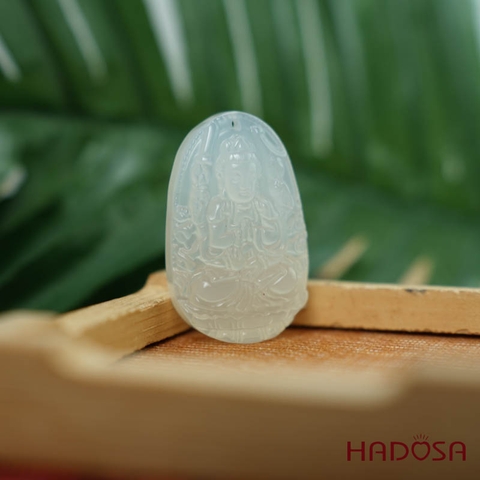 Mặt Thiên Thủ (Tý) đá mã não trắng 37mm