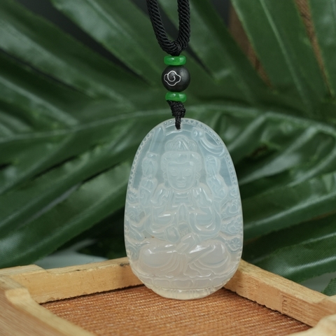 Mặt Thiên Thủ (Tý) đá mã não trắng 49mm