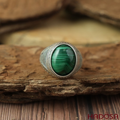 Nhẫn bạc 925 đá Lông Công 12*16mm