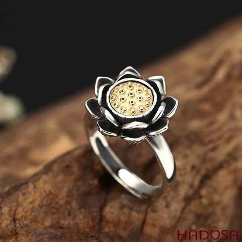 Nhẫn Bạc Thái S925 Hoa Sen Xoay Thanh Tịnh May Mắn