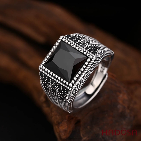Nhẫn bạc Thái đá đen Zircon Đẳng Cấp