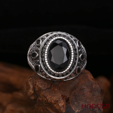 Nhẫn nam đá đen bạc Thái