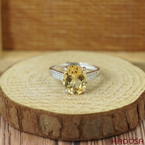 Nhẫn Citrine thạch anh vàng 9*11mm bạc 925