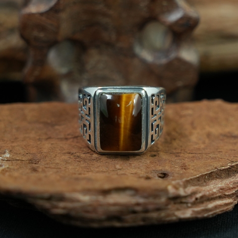 Nhẫn nam đá Mắt Hổ chữ nhật 10x15mm bạc 925