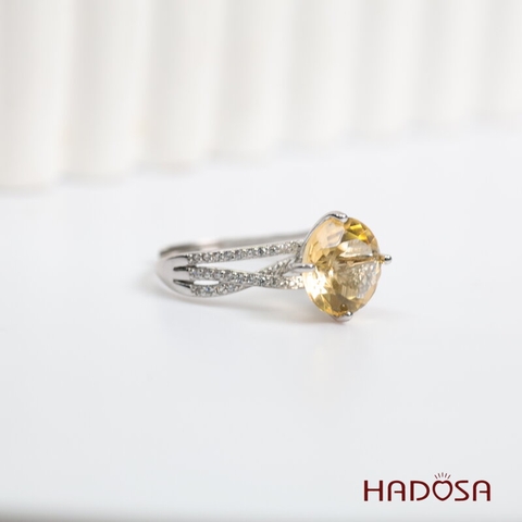 Nhẫn đá Thạch Anh Vàng Citrine 10mm bạc 925
