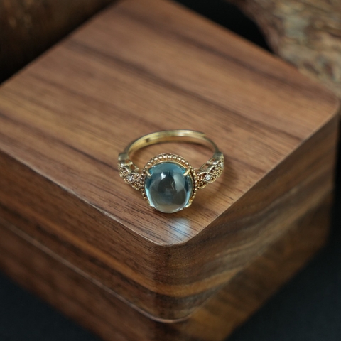 Nhẫn đính đá Topaz oval 8x10mm bạc mạ vàng
