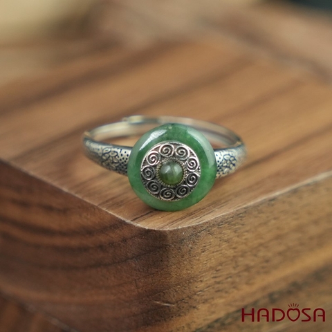 Nhẫn đồng điếu cẩm thạch bạc 925