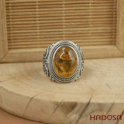 Nhẫn Hổ phách Baltic Oval 12x16mm bạc 925
