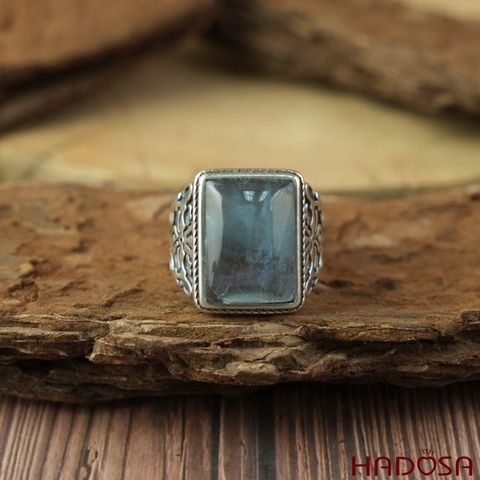 Nhẫn bạc nam 925 mặt đá Aquamarine 12x17mm