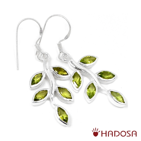 Hoa tai đá Peridot cao cấp bạc 925