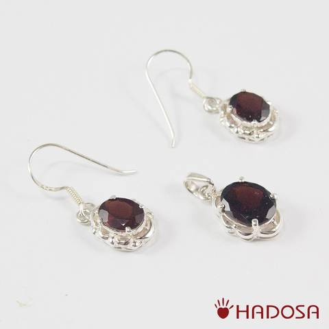 Bộ mặt dây - hoa tai đá Garnet cao cấp