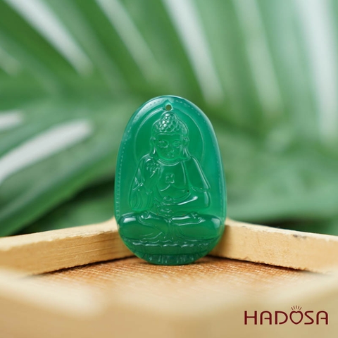 Phật bản mệnh Adida (Tuất, Hợi) mã não xanh lá 37mm