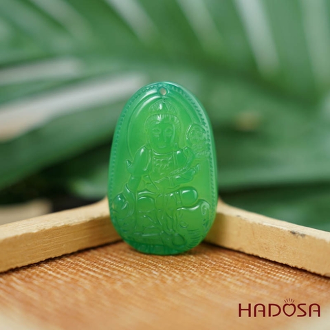 Phật bản mệnh Vân Thù Bồ Tát (Mão) mã não xanh lá 37mm