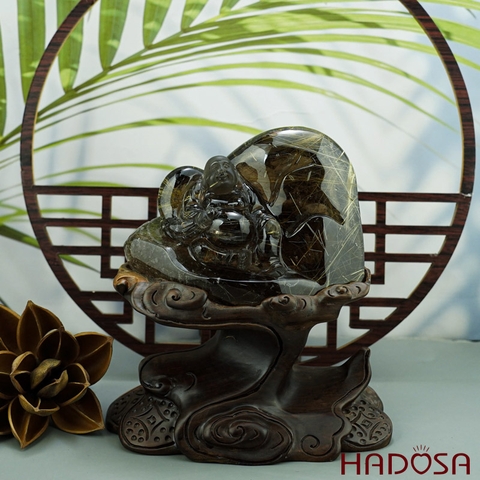 Phật Di Lặc thạch anh tóc vàng 1.02kg, 10x14x5.5cm