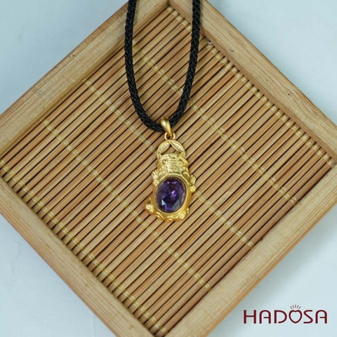 Mặt dây chuyền tỳ hưu thạch anh tím 7x9mm bạc mạ vàng