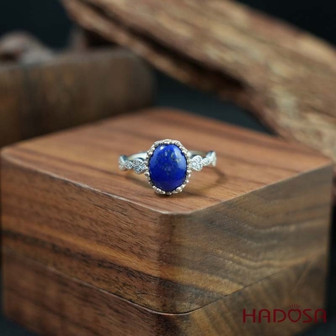 Nhẫn đính đá Lapis oval 7x9mm bạc 925