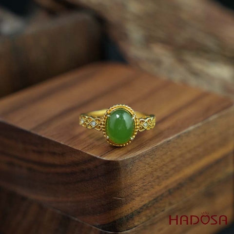 Nhẫn đính đá Ngọc bích oval 7x9mm bạc mạ vàng