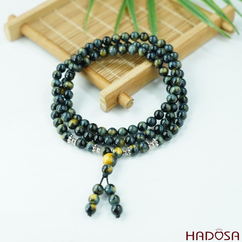 Vòng chuỗi 108 hạt mắt hổ xanh đen 6mm