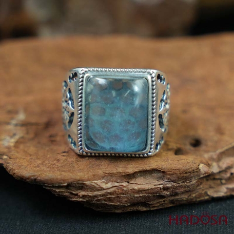 Nhẫn bạc nam 925 mặt đá Aquamarine 14x17mm