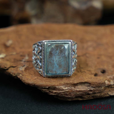 Nhẫn bạc nam 925 mặt đá Aquamarine 12x16mm