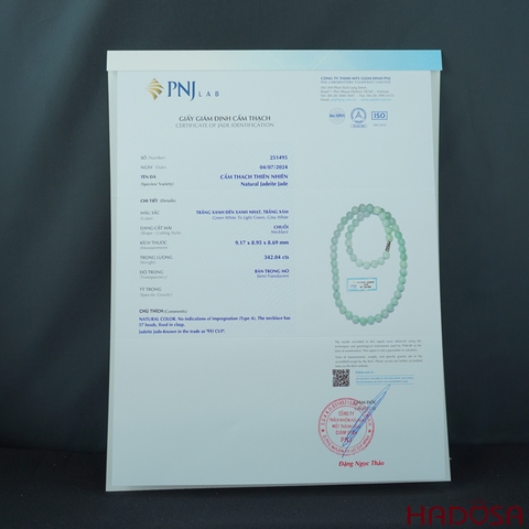 Vòng cổ ngọc cẩm thạch A xanh ngọc 8mm