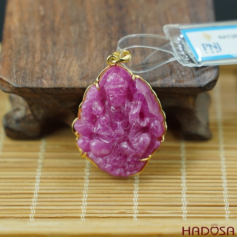 Mặt Quan Âm Ruby Thái đỏ vàng 18K 35x30mm cao cấp