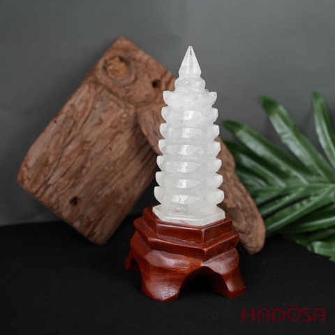 Tháp văn Xương Thạch anh trắng 13cm 370gr