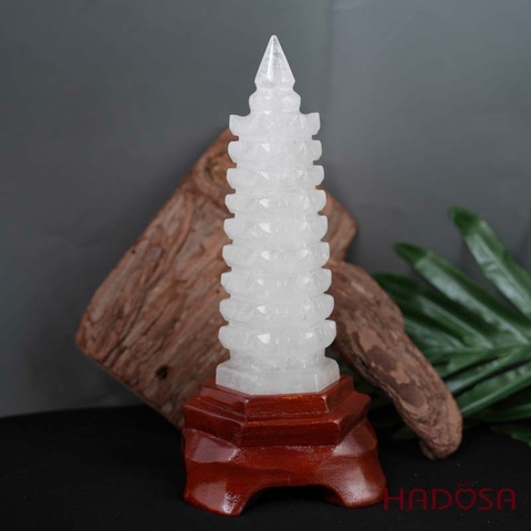 Tháp văn Xương Thạch anh trắng 17cm 590gr