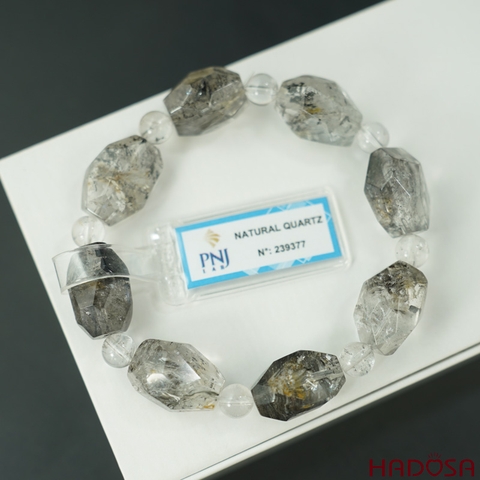 Vòng thạch anh tóc đen mài giác 14mm