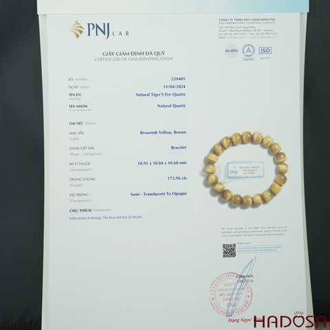 Vòng đá mắt hổ vàng tâm hạt đốt 12 ly chuẩn 6A